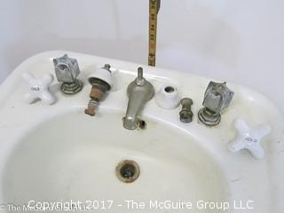 Vintage Porcelain Cast-Iron pedestal sink and hardware 