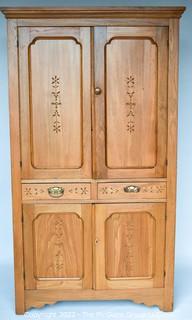 Antique Primitive Farm House Carved Pine Cupboard or Cabinet. 38W x 16D x 73"T