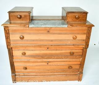 Antique Oak Eastlake Five Drawer Dresser with Marble Insert.  Measures 18"D x 40"L x 40"T. 0091SM