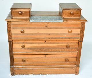 Antique Oak Eastlake Five Drawer Dresser with Marble Insert.  Measures 18"D x 40"L x 40"T. 0091SM