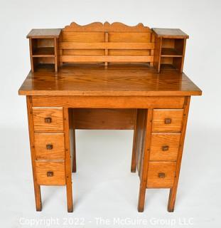 Antique Oak Kneehole Writing Desk.  Measures 19" x 30" x 34".