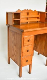 Antique Oak Kneehole Writing Desk.  Measures 19" x 30" x 34".