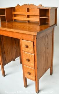 Antique Oak Kneehole Writing Desk.  Measures 19" x 30" x 34".