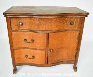 Antique Tiger Oak Veneer Bow Front Serpentine Washstand. Some damage to veneer on top.  Measures 34W x 17D x 30"T