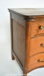 Antique Tiger Oak Veneer Bow Front Serpentine Washstand. Some damage to veneer on top.  Measures 34W x 17D x 30"T