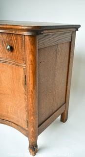 Antique Tiger Oak Veneer Bow Front Serpentine Washstand. Some damage to veneer on top.  Measures 34W x 17D x 30"T