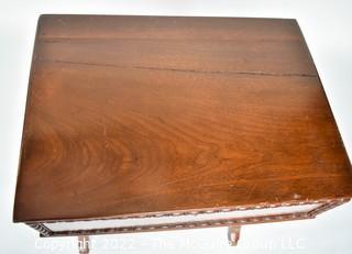 Antique Spool Turned Leg Desk or Table with Flame Walnut Veneer.  Measures 16" x 22" x 28"T.
