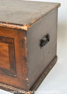 Antique 19the Century Paint Decorated Oxblood Wood Trunk or Chest. Measures 18" x 20" x 28". 0099SM