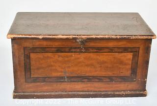 Antique 19the Century Paint Decorated Oxblood Wood Trunk or Chest. Measures 18" x 20" x 28". 0099SM