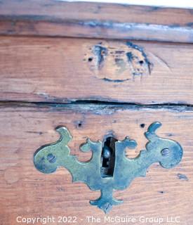 Antique Carpenter's Wooden Tool Chest With Brass Name Plate, Escutcheon And Wrought Iron Side Handles.  Nameplate Reads “GR Smallwood, Berryville, VA”.  33L X 12D X 13"T 0092SM