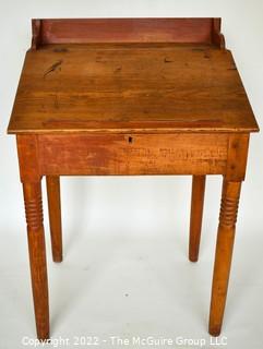 19th Century American Primitive Slant Top Clerk's Desk with Slot for Payments.  Measures 21" x 27" x 40". 0093SM