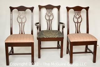 Set of Three (3) Chippendale Dining Chairs with Upholstered Seats. 