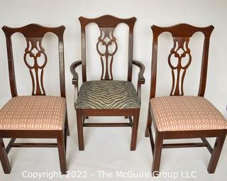 Set of Three (3) Chippendale Dining Chairs with Upholstered Seats. 