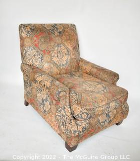 Owners Select Custom Upholstered Armchair in Paisley Fabric. 