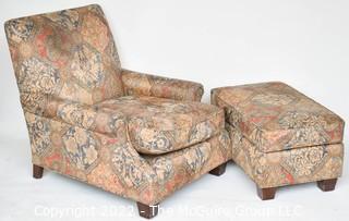 Owners Select Custom Upholstered Armchair and Matching Ottoman in Paisley Upholstery. 0185SM