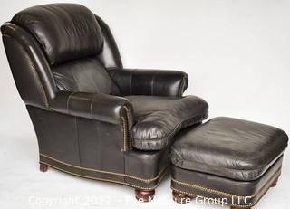 Classic Leather Club Chair and Ottoman by Hancock and Moore With Nail Head Trim   