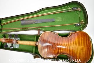 Vintage Franz Antoni Stoff Violin, Two Bows and Case. Needs repair.