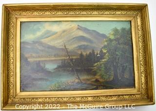 Vintage Gilt Framed Oil on Canvas Mountain Landscape. Unsigned. 9" x 13"