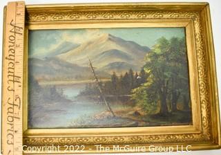 Vintage Gilt Framed Oil on Canvas Mountain Landscape. Unsigned. 9" x 13"