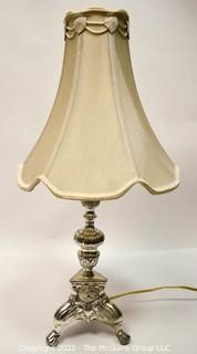 Silver Candlestick Style Table Lamp with Cherub Decoration and Shade. 