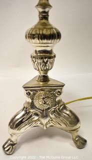 Silver Candlestick Style Table Lamp with Cherub Decoration and Shade. 