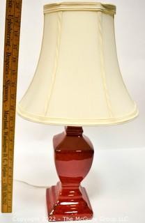 Vintage Red Pottery Table Lamp with Shade. 