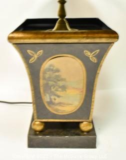 Vintage Black Tole Painted Cache Planter Table Lamp. 0196SM