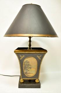 Vintage Black Tole Painted Cache Planter Table Lamp. 0196SM