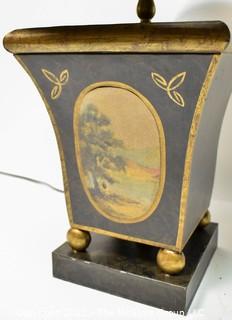 Vintage Black Tole Painted Cache Planter Table Lamp. 0196SM