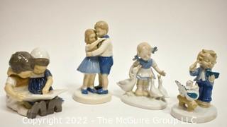 Four (4) Danish Blue & White Porcelain Figurines by Bing & Grondahl, G&H Co. & V.E.B. Porzellanfiguren Gräfenthal.