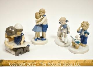 Four (4) Danish Blue & White Porcelain Figurines by Bing & Grondahl, G&H Co. & V.E.B. Porzellanfiguren Gräfenthal.