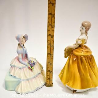 Two (2) Porcelain Figurines - Royal Doulton HN 1731 "Daydreams" Designed by L. Harradine & 
Teresa, Ladies of Fashion by Coalport.