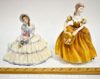 Two (2) Porcelain Figurines - Royal Doulton HN 1731 "Daydreams" Designed by L. Harradine & 
Teresa, Ladies of Fashion by Coalport.