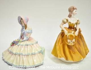 Two (2) Porcelain Figurines - Royal Doulton HN 1731 "Daydreams" Designed by L. Harradine & 
Teresa, Ladies of Fashion by Coalport.