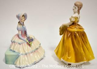 Two (2) Porcelain Figurines - Royal Doulton HN 1731 "Daydreams" Designed by L. Harradine & 
Teresa, Ladies of Fashion by Coalport.