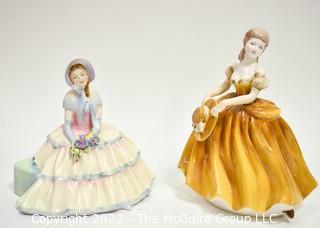 Two (2) Porcelain Figurines - Royal Doulton HN 1731 "Daydreams" Designed by L. Harradine & 
Teresa, Ladies of Fashion by Coalport.