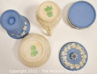 Four (4) Fine Porcelain China Items Including Blue Wedgwood and Yellow Belleek China. 