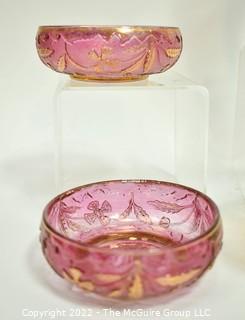 Five (5) Pieces of Victorian Bohemian Cut Glass Including Cranberry Glass Cruet.