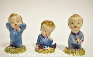 Three (3) Vintage Wade Porcelain Figurines - Wynken, Blynken & Nod Series, England. Each measures 3" tall.