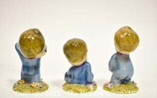 Three (3) Vintage Wade Porcelain Figurines - Wynken, Blynken & Nod Series, England. Each measures 3" tall.