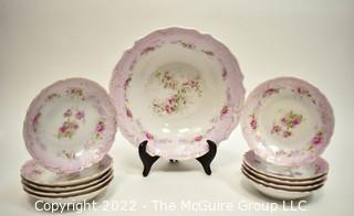 Set of Pink & White Hand Painted Fine Porcelain China. 