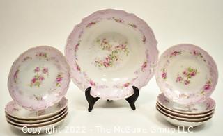 Set of Pink & White Hand Painted Fine Porcelain China. 