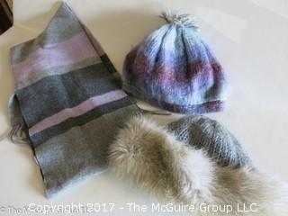 2 ladies hats and a scarf