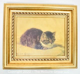 Framed Reproduction Art of Henriette Ronner "The Parson's Kitten".  Measures 9" x 12". 0202LW