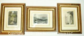 Three (3) 19th Century Framed Under Glass American Scenery Colored Engravings by William Henry Bartlett. Mount Washington & The White Hills. View Below Table Rock. A Forest Scene.  