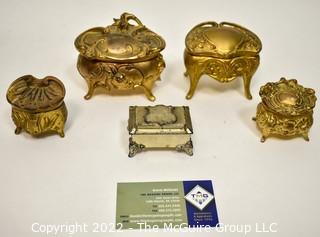 Five (5) French Art Nouveau Gilt Jewelry Caskets