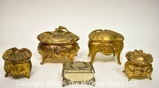 Five (5) French Art Nouveau Gilt Jewelry Caskets