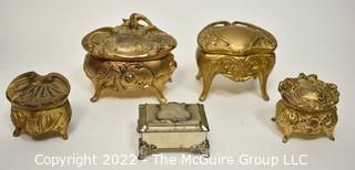 Five (5) French Art Nouveau Gilt Jewelry Caskets