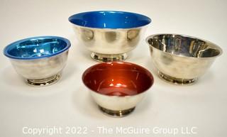 Four (4) Reed & Barton Silver Plated Serving Bowls, Two with Enamel Painted Interiors.  