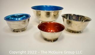 Four (4) Reed & Barton Silver Plated Serving Bowls, Two with Enamel Painted Interiors.  